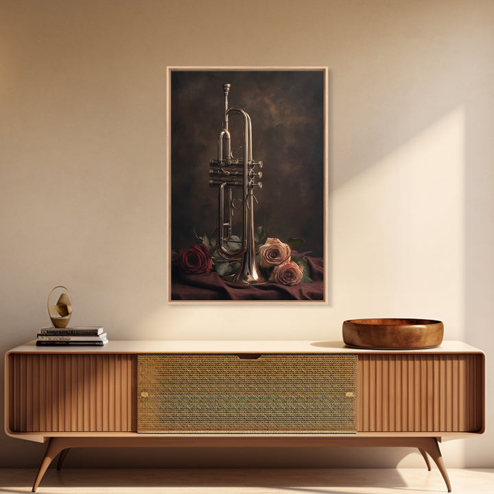 Trumpet and Roses Canvas Print, Music Studio Art, Fine Art Print, Studio Decor, Fine Art, Rhythm, Wall Decor, MSA-2x3-40