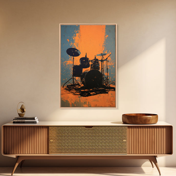 Drum Kit Silhouette Canvas Print, Music Studio Art, Art Commission, Studio Decor, Abstract Art, Rhythm, Watercolor Print, MSA-2x3-62
