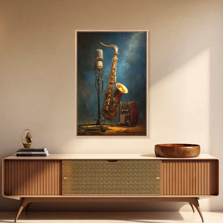 Microphone Portrait with Golden Spotlight Framed Canvas Print, Music Studio Art, Printable Wall Art, Studio Decor, Rhythm, MSA-2x3-63