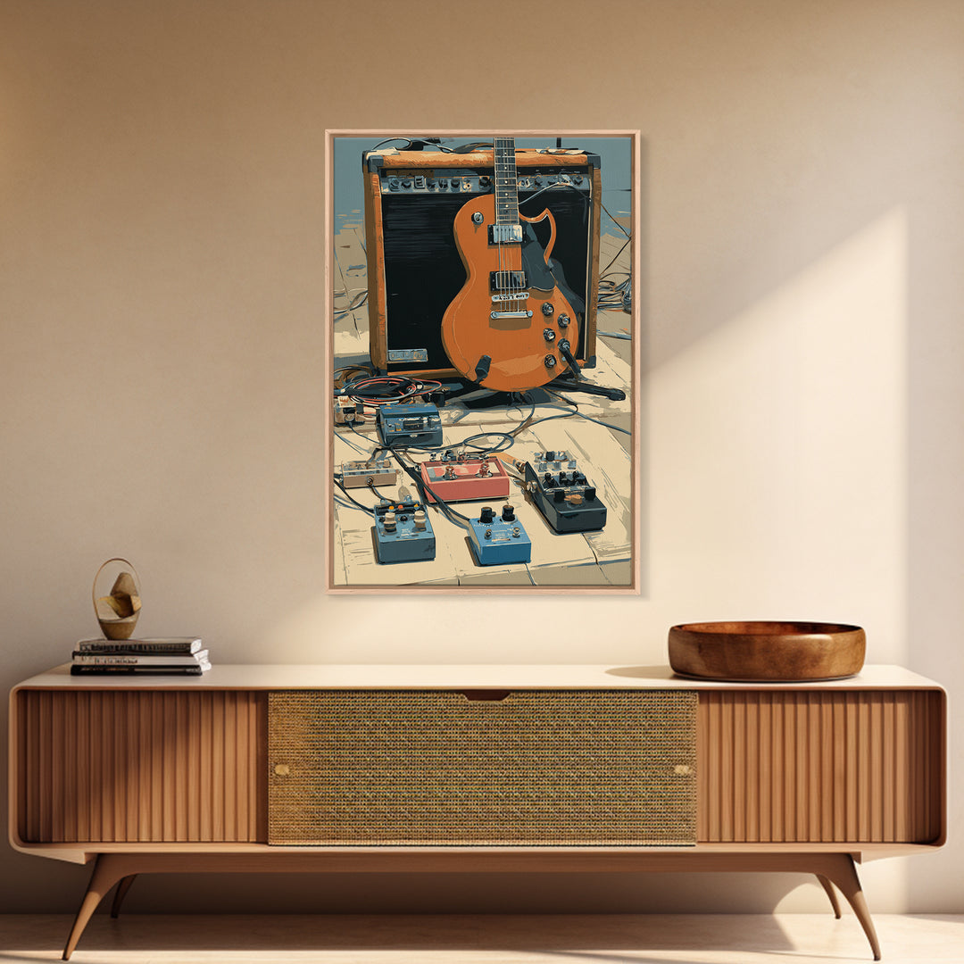 Electric Guitar Pedals and Cables Graphic Art Canvas Print, Music Studio Art, Trendy Wall Art, Studio Decor, Fine Art, Rhythm, MSA-2x3-77