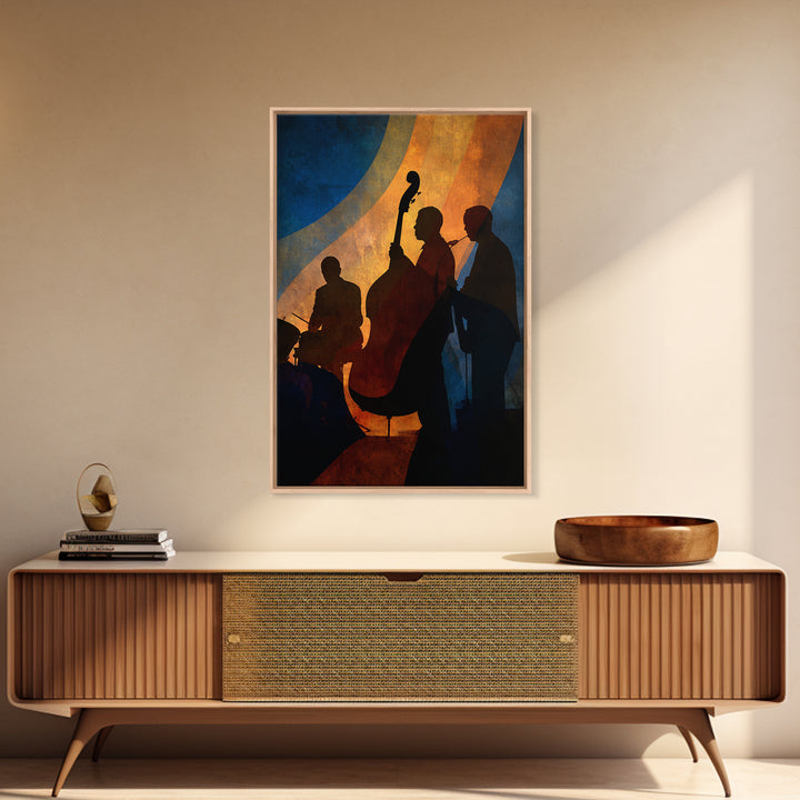 Jazz Quartet Silhouettes Framed Canvas Print, Music Studio Art, Printable Wall Art, Studio Decor, Rhythm, Painting from Photo, MSA-2x3-78
