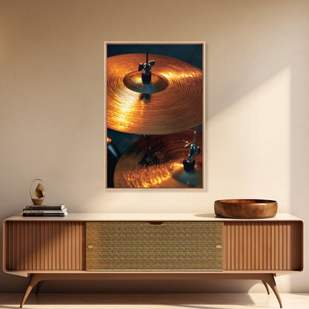 Gold Cymbal Closeup Framed Canvas Print, Music Studio Art, Music Art, Studio Decor, Oil Painting, Rhythm, Modern Decor, MSA-2x3-8