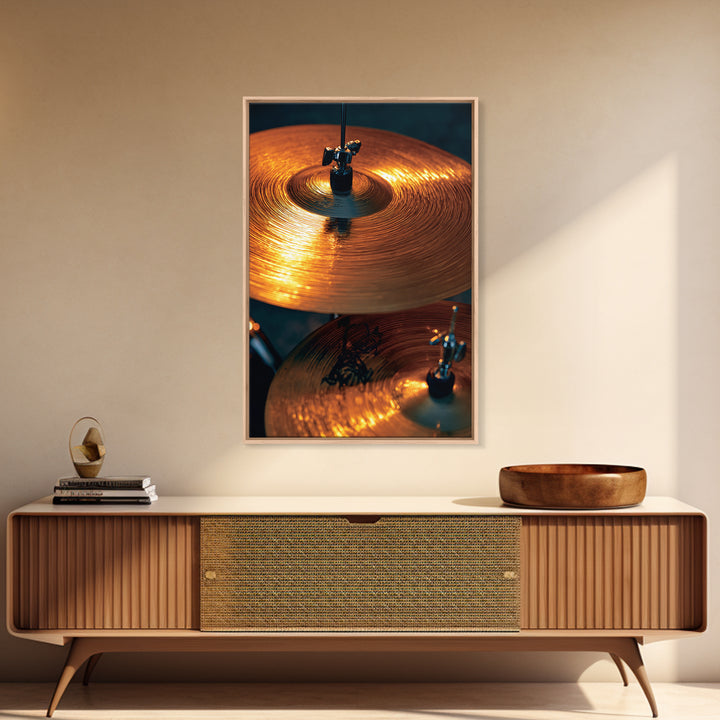 Gold Cymbal Closeup Framed Canvas Print, Music Studio Art, Music Art, Studio Decor, Oil Painting, Rhythm, Modern Decor, MSA-2x3-8