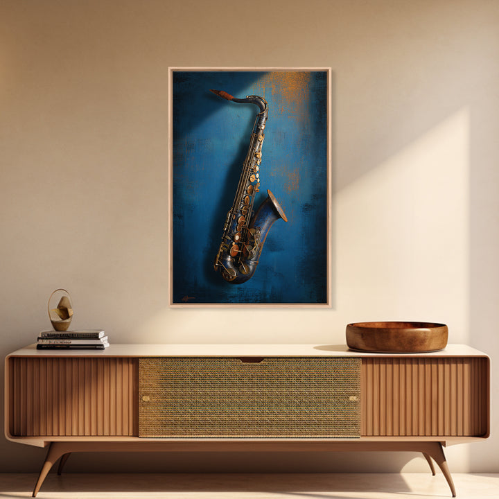 Jazz Saxophone with Smoky Blue Background Canvas Print, Music Studio Art, Metal Wall Art, Studio Decor, Fine Art, Rhythm, MSA-2x3-82