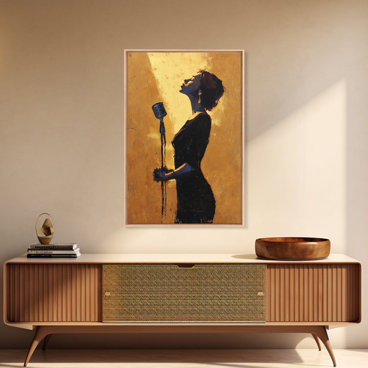 Microphone Portrait with Golden Spotlight Framed Canvas Print, Music Studio Art, Digital Download Art, Studio Decor, Rhythm, MSA-2x3-87