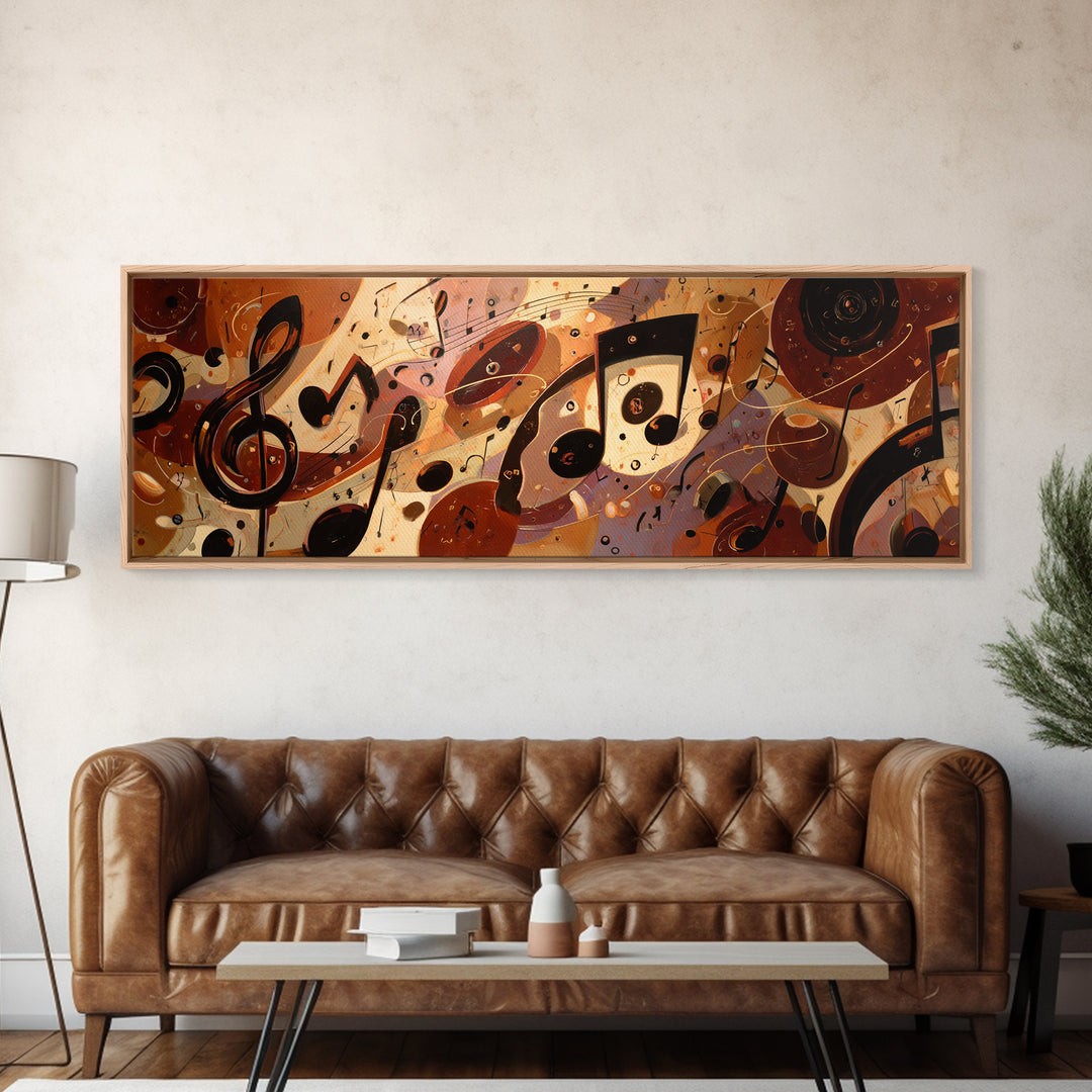 Musical Notes as Abstract Floating Shapes Without Framed Canvas Print, Music Studio Art, Room Decor, Studio Decor, Rhythm, MSA-3x1-52
