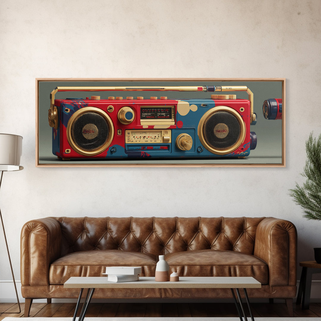 Hip Hop Boombox Framed Canvas Print, Music Studio Art, Man Cave Decor, Studio Decor, Fine Art, Rhythm, Fine Art Print, MSA-3x1-57