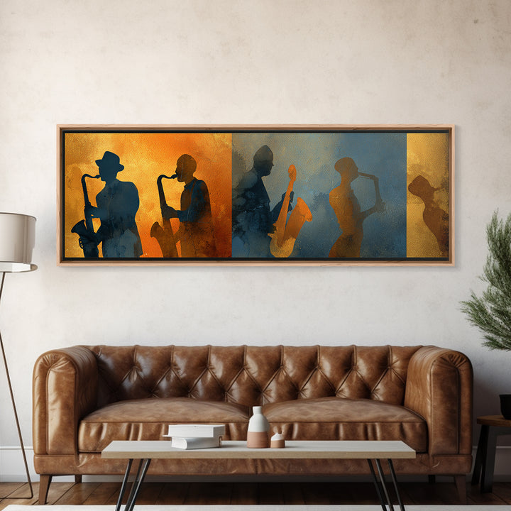 Jazz Quartet Silhouettes Canvas Print, Music Studio Art, Gallery Decor, Studio Decor, Oil Painting, Rhythm, Contemporary Art, MSA-3x1-62