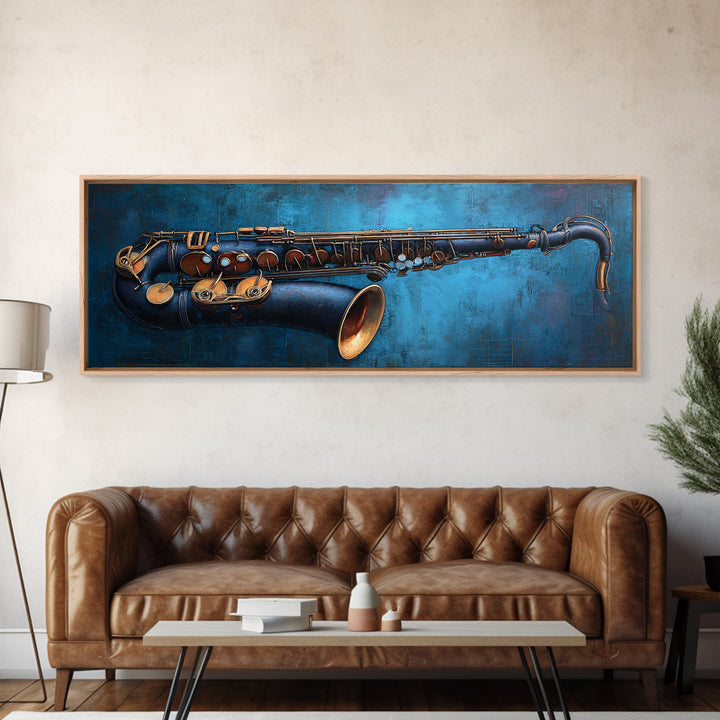 Jazz Saxophone with Smoky Blue Background Canvas Print, Music Studio Art, Wall Art Printable, Studio Decor, Fine Art, Rhythm, MSA-3x1-66
