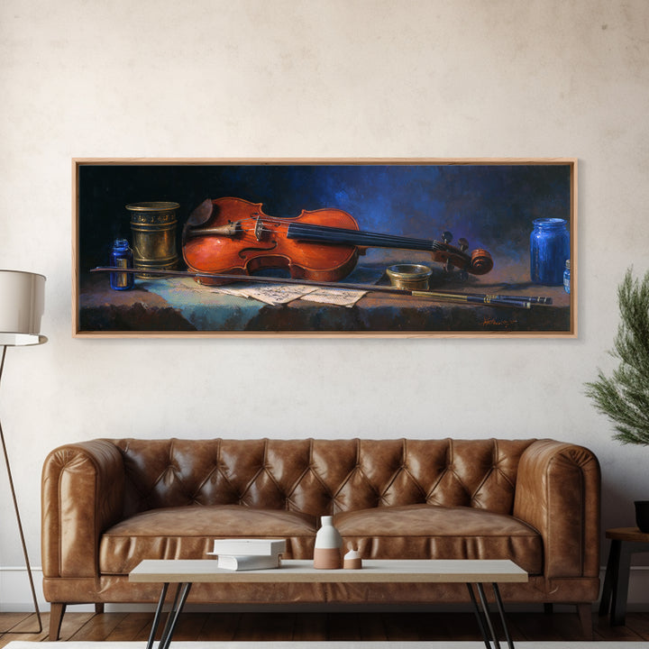 Violin and Bow Canvas Print, Music Studio Art, Wall Decor, Studio Decor, Rhythm, Wall Art Printable, Digital Download Art, MSA-3x1-80