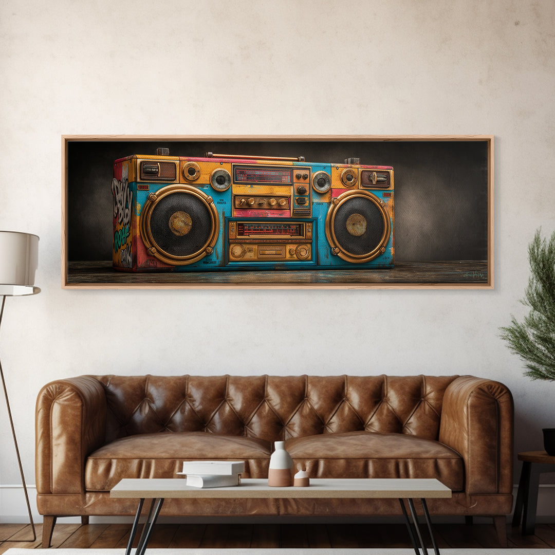 Hip Hop Boombox Framed Canvas Print, Music Studio Art, Man Cave Decor, Studio Decor, Fine Art, Rhythm, Fine Art Print, MSA-3x1-81