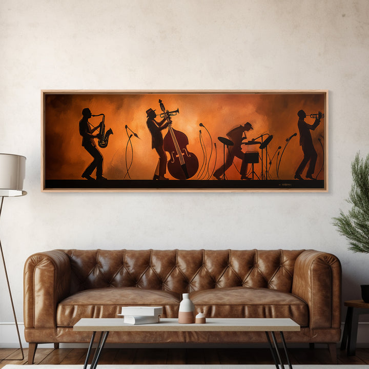 Jazz Quartet Silhouettes Canvas Print, Music Studio Art, Modern Wall Art, Studio Decor, Watercolor Art, Rhythm, Boho Art, MSA-3x1-86