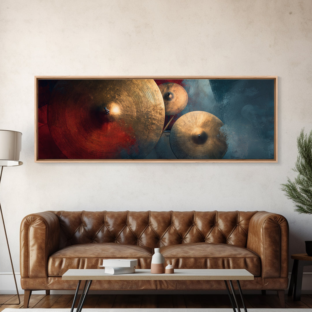 Gold Cymbal Closeup Canvas Print, Music Studio Art, Minimalist Decor, Studio Decor, Oil Painting, Rhythm, Scripture Wall Art, MSA-3x1-88