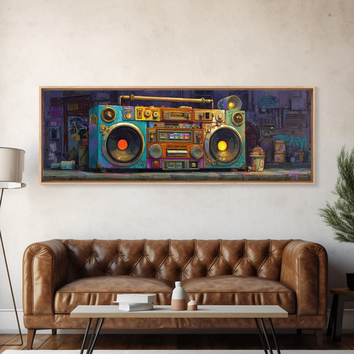 Hip Hop Boombox Framed Canvas Print, Music Studio Art, Modern Wall Art, Studio Decor, Rhythm, Boho Art, Travel Wall Art, MSA-3x1-9