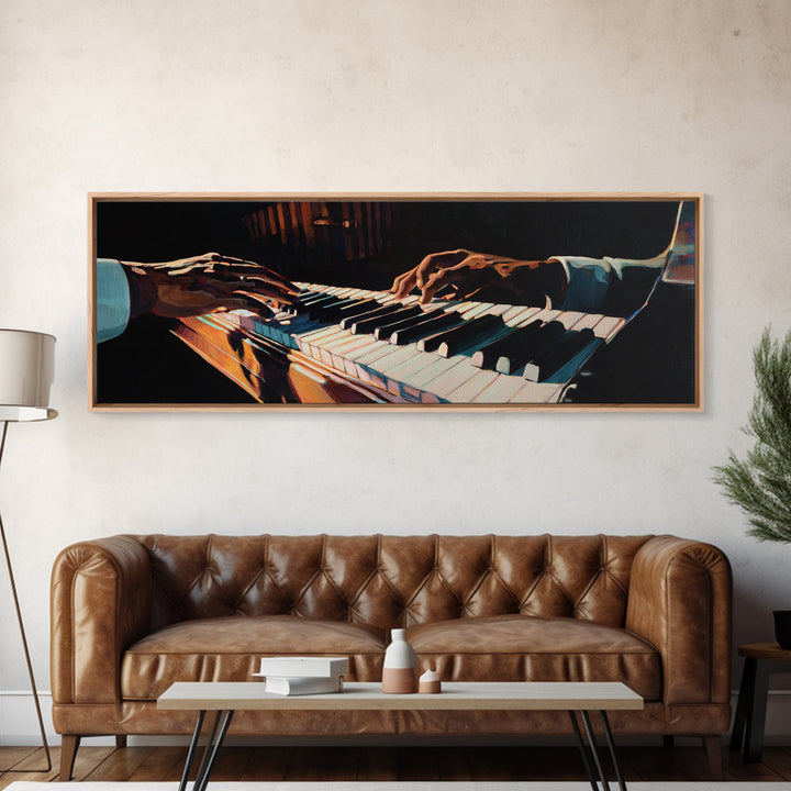 Piano Keys with Hands in Cinematic Shadow Canvas Print, Music Studio Art, Music Lover, Studio Decor, Fine Art, Rhythm, MSA-3x1-93