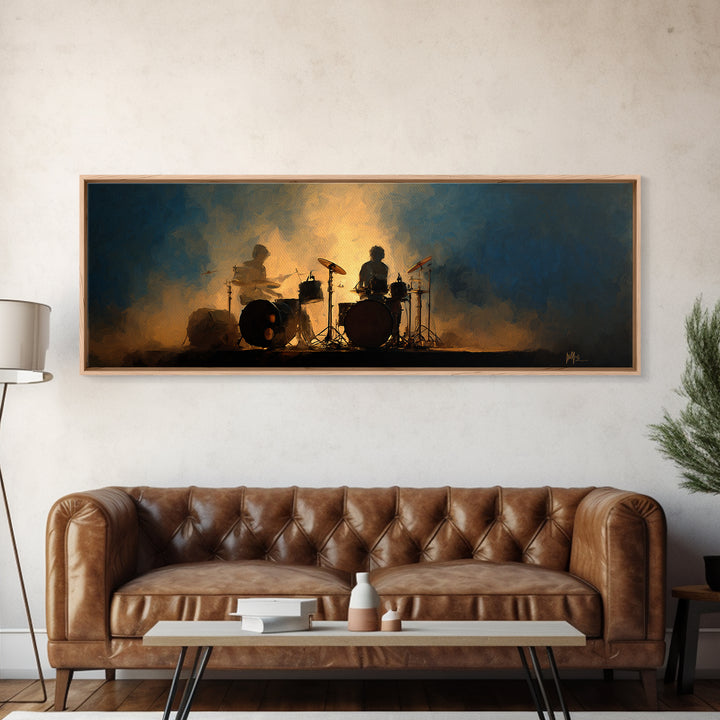 Drum Kit Silhouette Canvas Print, Music Studio Art, Music Posters, Studio Decor, Watercolor Art, Rhythm, Music Lover, MSA-3x1-94