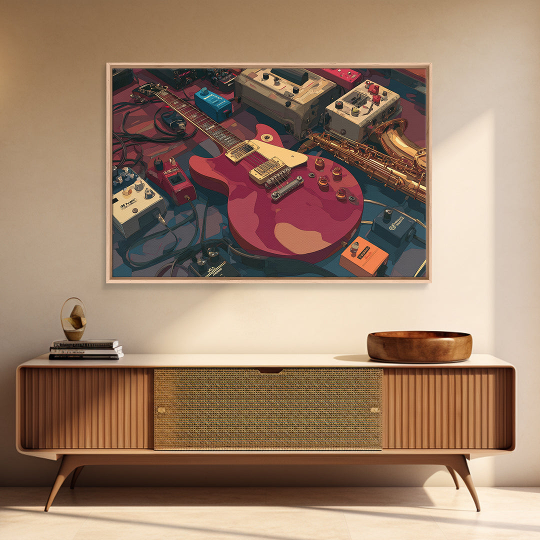 Electric Guitar Pedals and Cables Graphic Art Canvas Print, Music Studio Art, Trendy Wall Art, Studio Decor, Fine Art, Rhythm, MSA-3x2-1