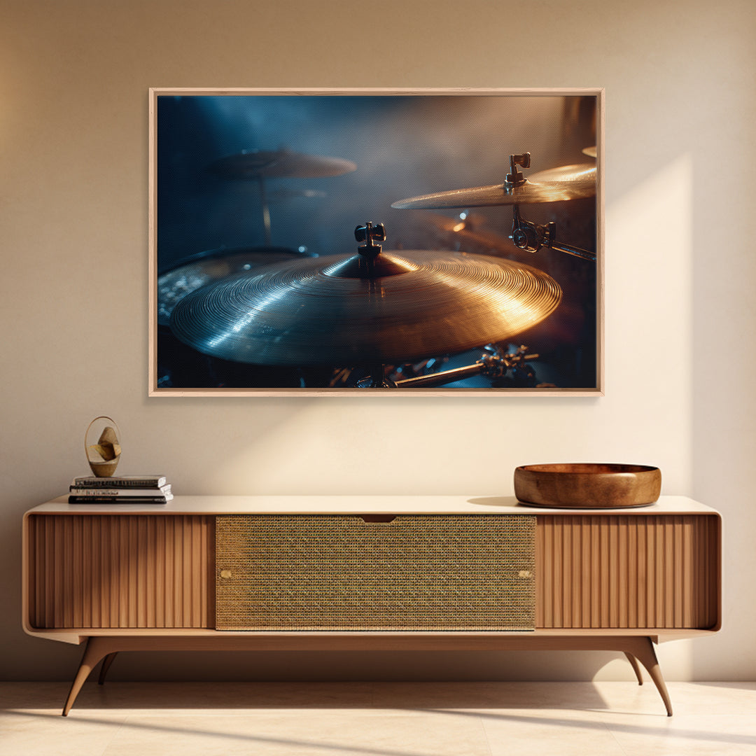 Gold Cymbal Closeup Framed Canvas Print, Music Studio Art, Fine Art Print, Studio Decor, Oil Painting, Rhythm, Wall Decor, MSA-3x2-100