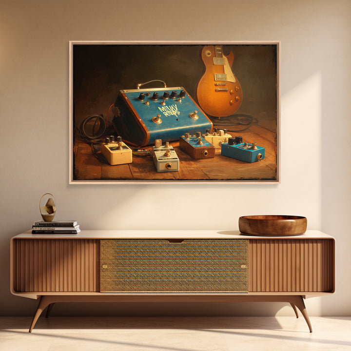 Electric Guitar Pedals and Cables Graphic Art Canvas Print, Music Studio Art, Watercolor Print, Studio Decor, Rhythm, MSA-3x2-25