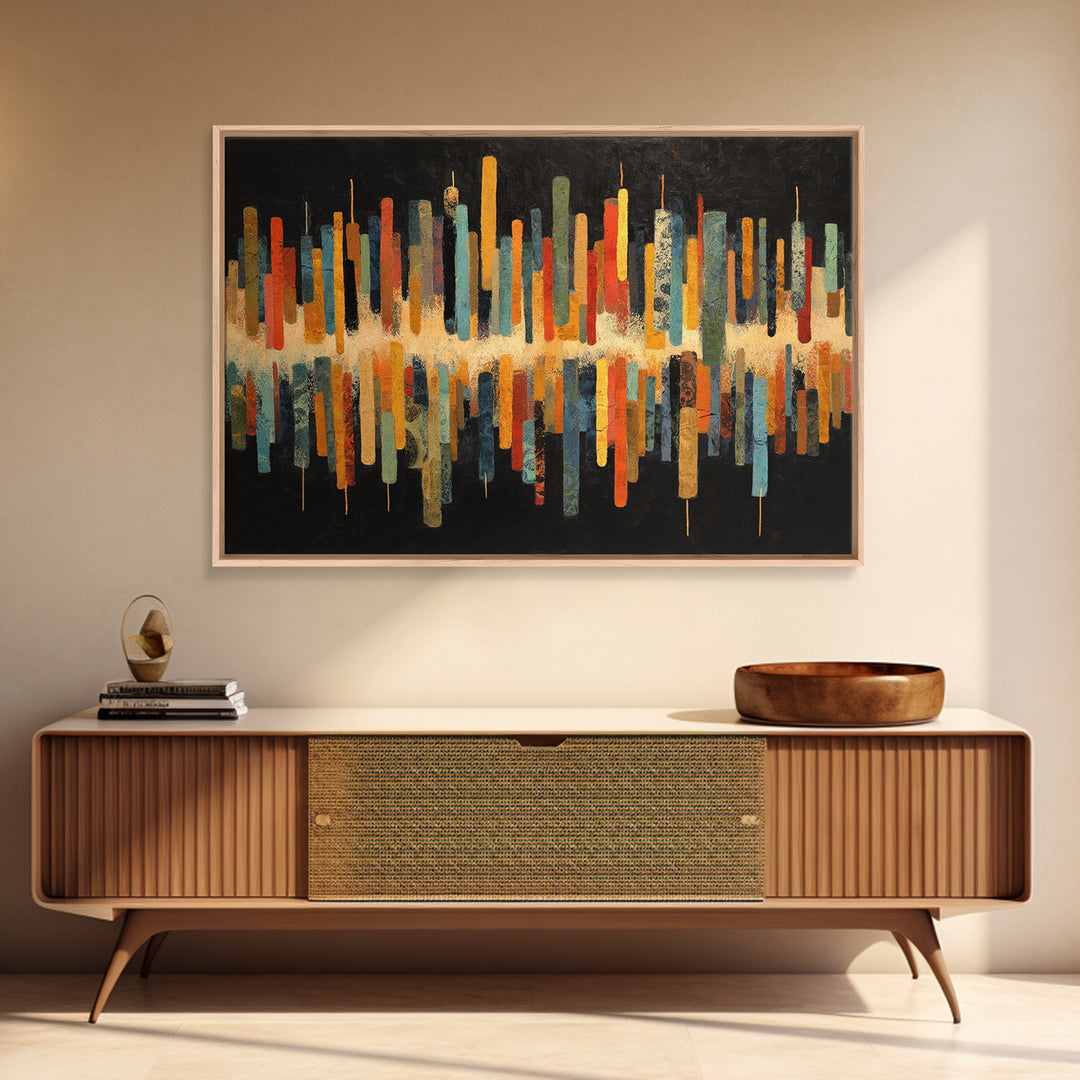 Abstract Rhythm Lines Like Painted Music Framed Canvas Print, Music Studio Art, Commission Painting, Studio Decor, Rhythm, MSA-3x2-27