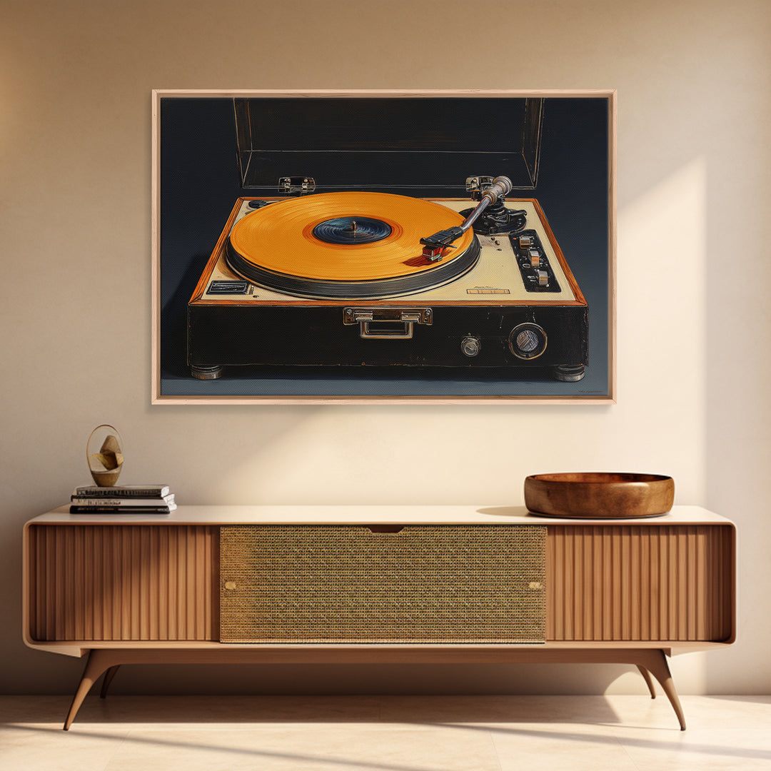 Vinyl Record and Turntable Still Life Framed Canvas Print, Music Studio Art, Personalized Art, Studio Decor, Fine Art, Rhythm, MSA-3x2-31
