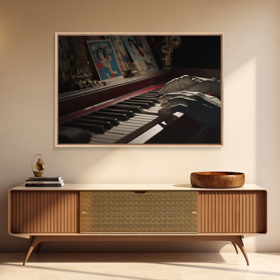Piano Keys with Hands in Cinematic Shadow Canvas Print, Music Studio Art, Music Art, Studio Decor, Rhythm, Modern Decor, MSA-3x2-33