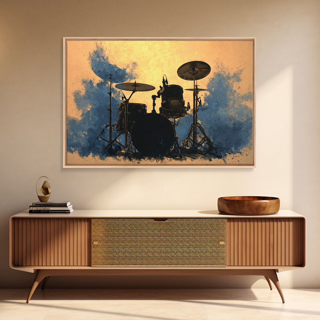 Drum Kit Silhouette Canvas Print, Music Studio Art, Music Posters, Studio Decor, Watercolor Art, Rhythm, Music Lover, MSA-3x2-34