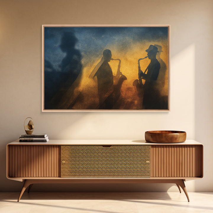 Jazz Quartet Silhouettes Framed Canvas Print, Music Studio Art, Digital Download Art, Studio Decor, Oil Painting, Rhythm, MSA-3x2-50
