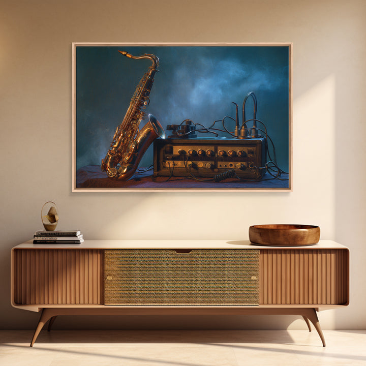 Jazz Saxophone with Smoky Blue Background Canvas Print, Music Studio Art, Painting from Photo, Studio Decor, Fine Art, Rhythm, MSA-3x2-54