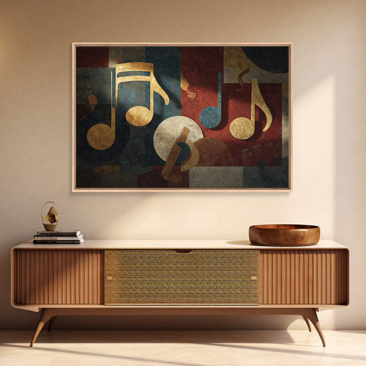 Musical Notes as Abstract Floating Shapes Without Framed Canvas Print, Music Studio Art, Gallery Decor, Studio Decor, Rhythm, MSA-3x2-64
