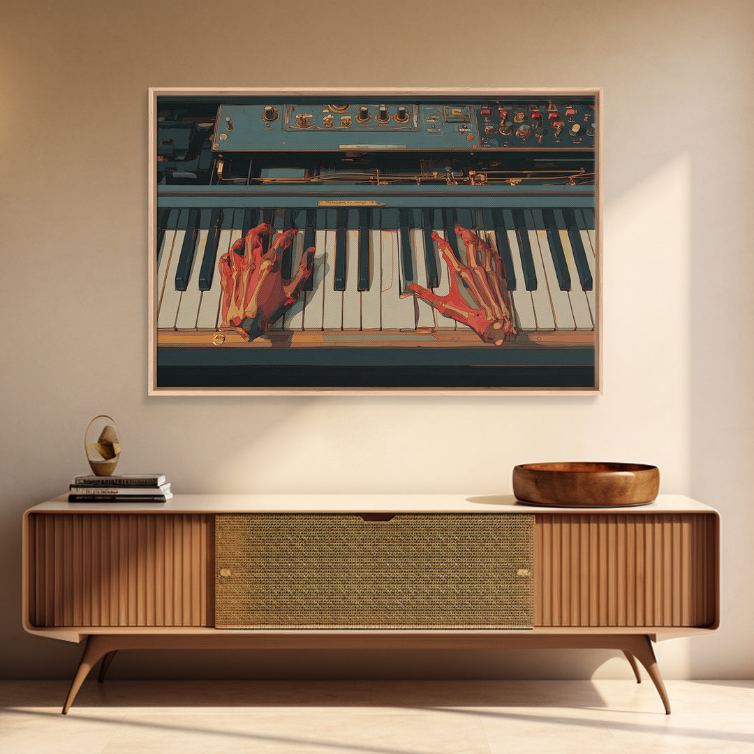 Piano Keys with Hands in Cinematic Shadow Framed Canvas Print, Music Studio Art, Teen Room Decor, Studio Decor, Rhythm, MSA-3x2-81