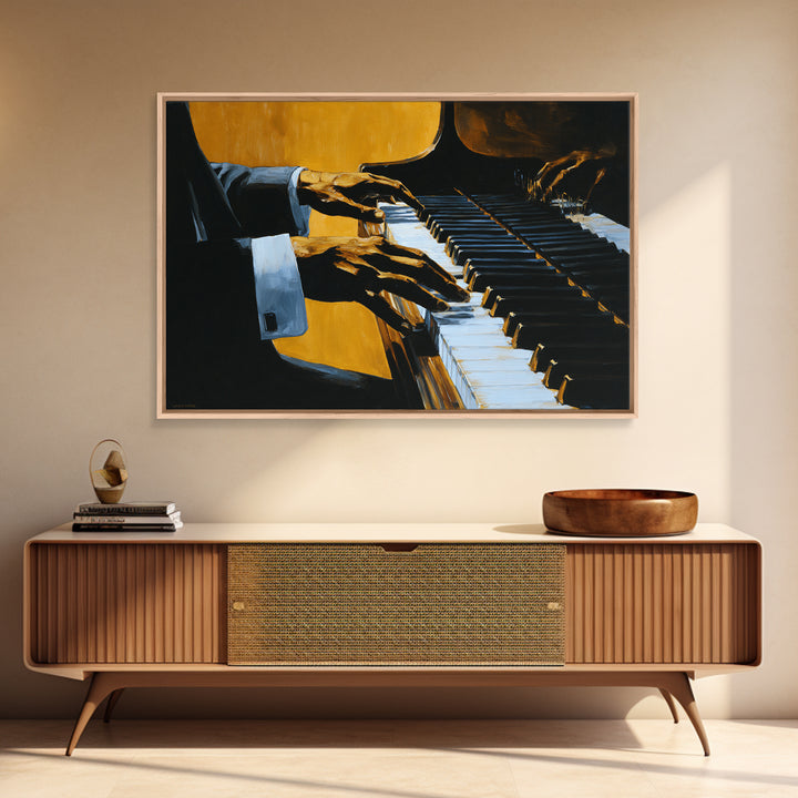 Piano Keys with Hands in Cinematic Shadow Framed Canvas Print, Music Studio Art, Wall Art Printable, Studio Decor, Rhythm, MSA-3x2-9