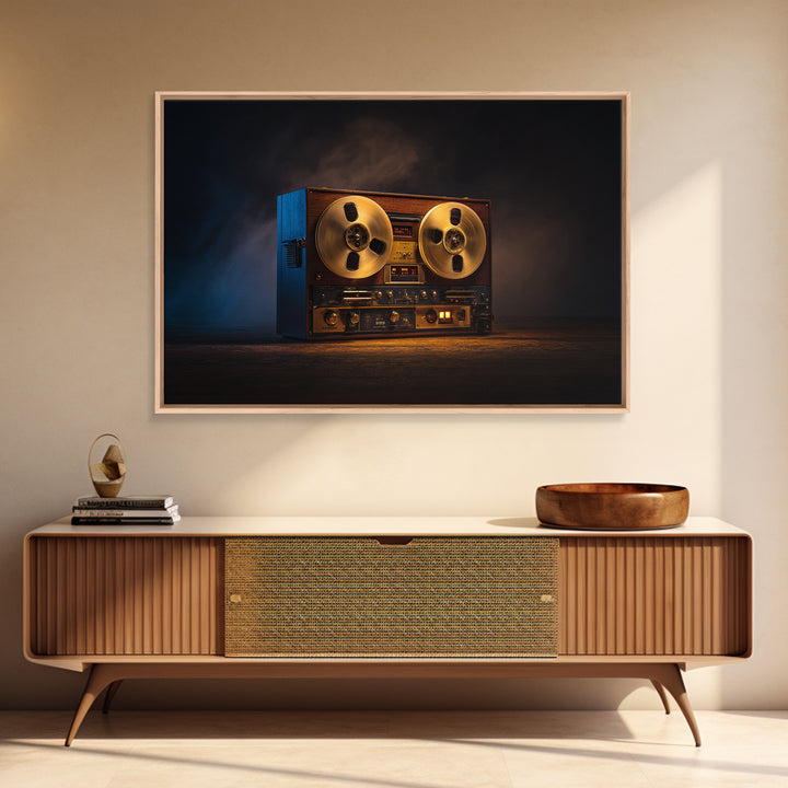 Recording Tape Reel Framed Canvas Print, Music Studio Art, Commission Painting, Studio Decor, Fine Art, Rhythm, Neutral Decor, MSA-3x2-90