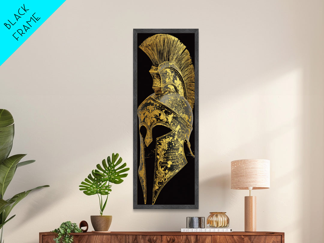 Golden Spartan Helmet - Sparta Wall Art - Metallic Gold Decor - Metallic Wall Art - Metallic Gold Spartan Painting - Wood Framed Mancave Art
