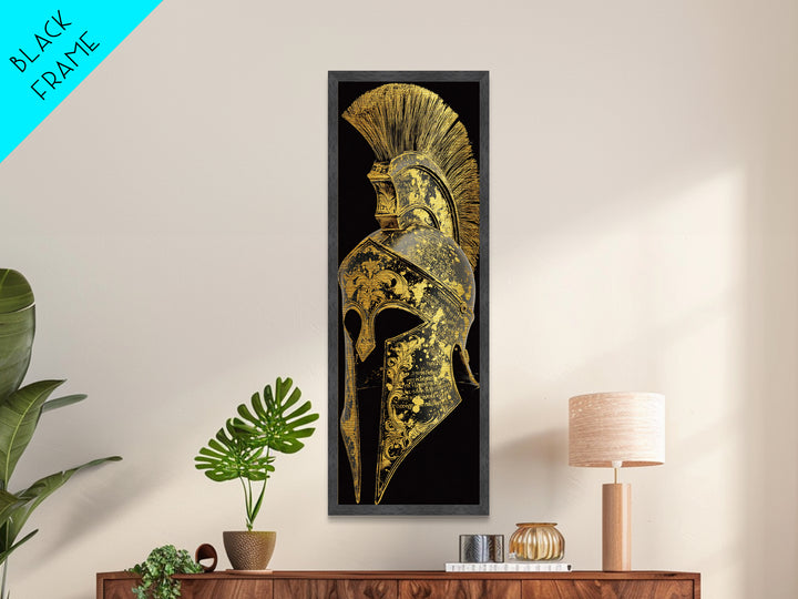 Golden Spartan Helmet - Sparta Wall Art - Metallic Gold Decor - Metallic Wall Art - Metallic Gold Spartan Painting - Wood Framed Mancave Art