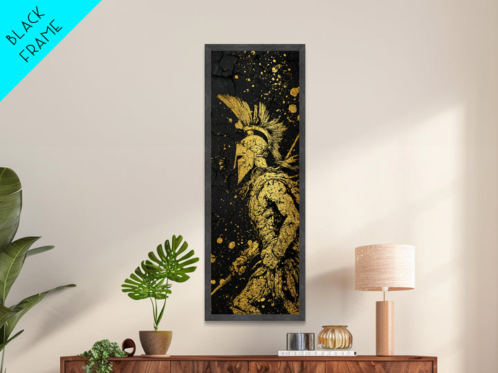 Spartan Warrior Helmet Illustration, Metallic Gold Metal Print, Ancient Greek Soldier Wall Art, Real Wood Frame Decor