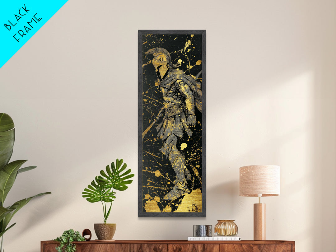 Greek Spartan Warrior In Armor, Metallic Gold Metal Print, Ancient Warrior Wall Art, Real Wood Frame Home Decor