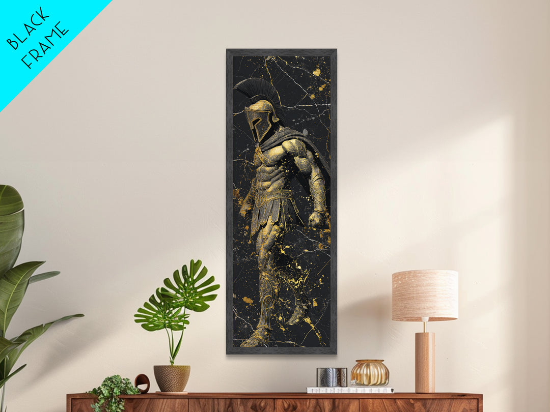 Spartan Warrior In Detailed Armor, Metallic Gold Metal Print, Ancient Greek Soldier Wall Art, Real Wood Frame Decor
