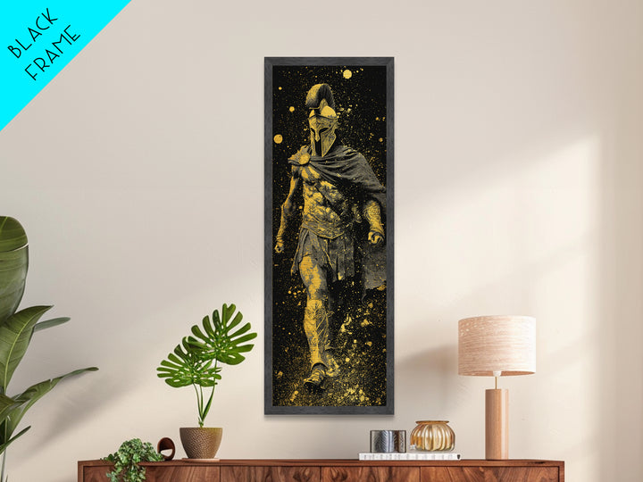 Greek Spartan Warrior In Cloak, Metallic Gold Metal Print, Ancient Helmet Warrior Wall Art, Real Wood Frame Home Decor