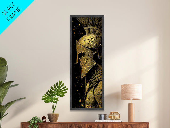 Spartan Helmet Close Up Artwork, Metallic Gold Metal Print, Ancient Greek Warrior Wall Art, Real Wood Frame Decor