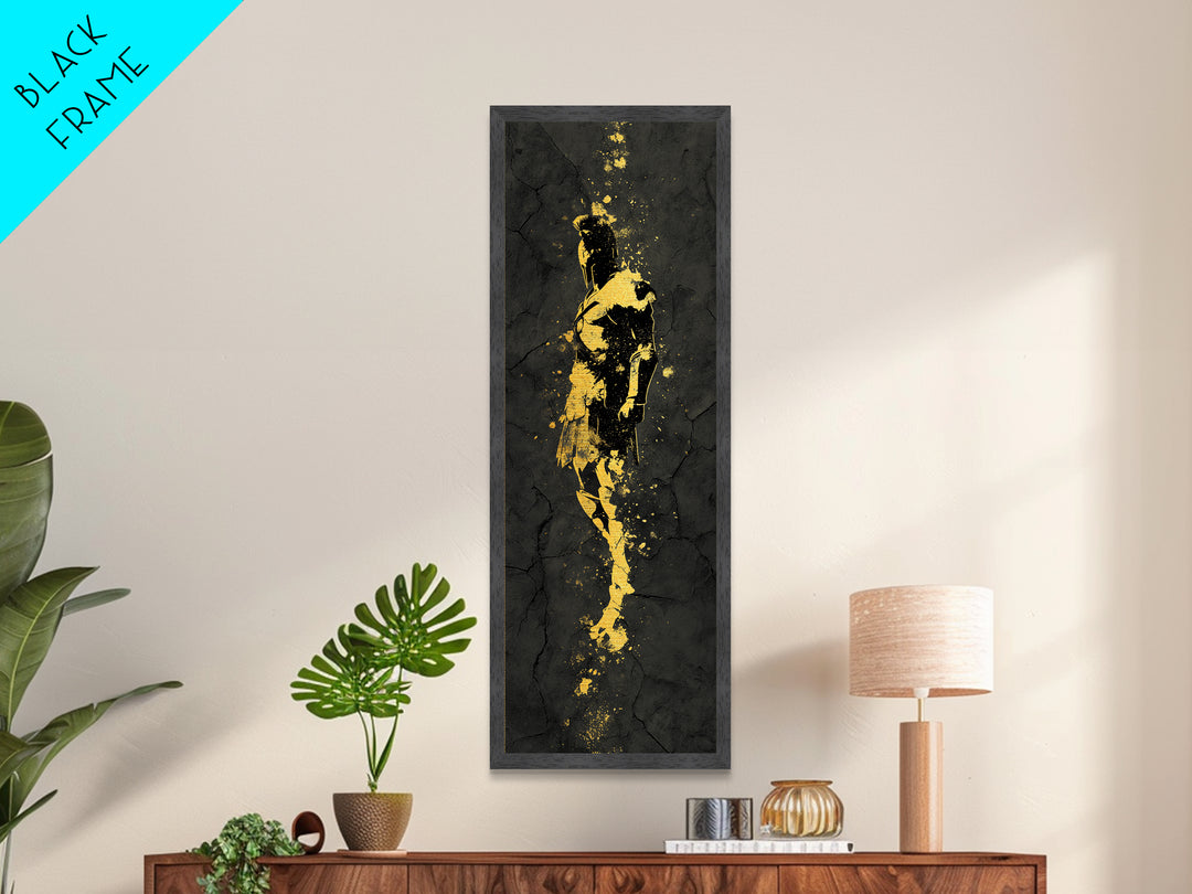Greek Spartan Warrior Silhouette, Metallic Gold Metal Print, Ancient Warrior Helmet Wall Art, Real Wood Frame Decor