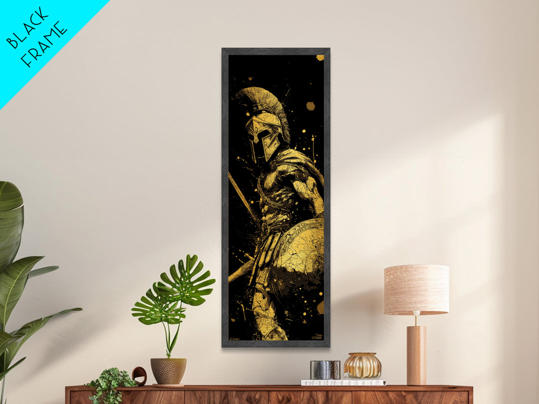 Ancient Spartan Warrior With Shield, Metallic Gold Metal Print, Greek Soldier Helmet Wall Art, Real Wood Frame Decor