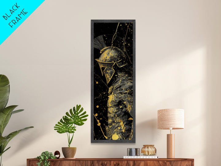 Greek Spartan Warrior In Splatter Style, Metallic Gold Metal Print, Ancient Warrior Helmet Wall Art, Real Wood Frame Decor