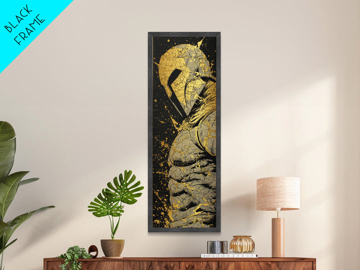 Ancient Spartan Helmet Detailed Artwork, Metallic Gold Metal Print, Greek Warrior Wall Art, Real Wood Frame Decor