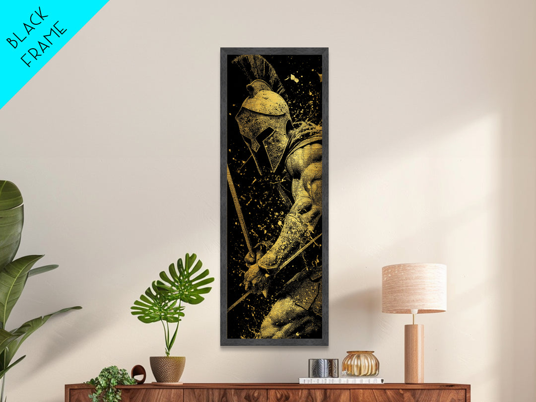 Spartan Warrior With Sword, Metallic Gold Metal Print, Greek Mythology Wall Art, Real Wood Frame Decor, Ancient Battle Artwork