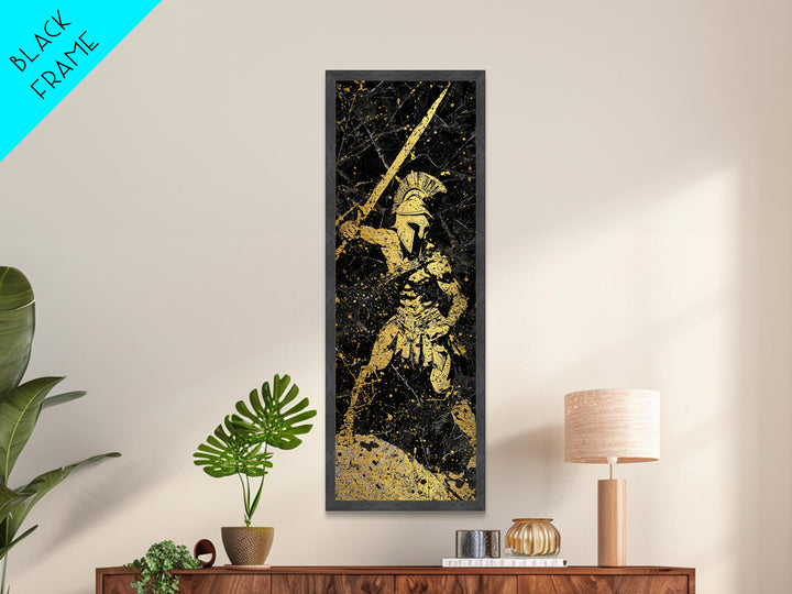 Greek Hoplite With Spear, Metallic Gold Art, Spartan Warrior Wall Decor, Real Wood Frame Metal Print, Historical Military Artwork