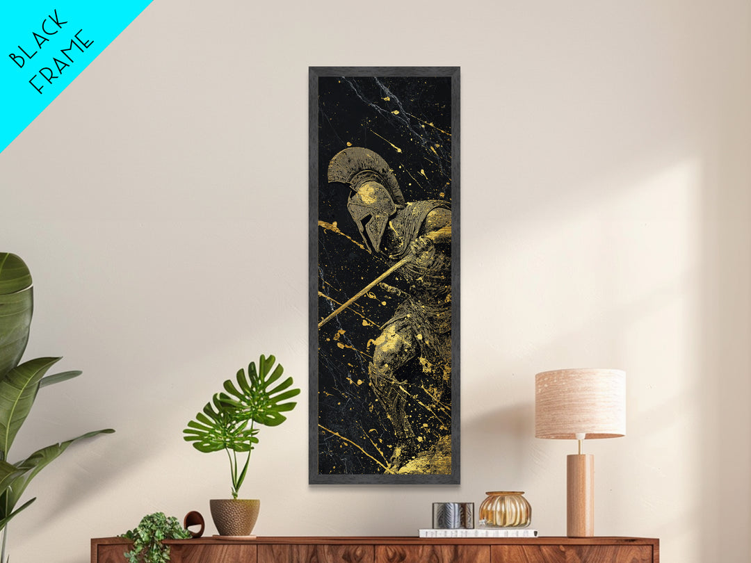 Heroic Spartan Warrior, Metallic Gold Metal Print, Ancient Greek Wall Art, Real Wood Frame Decor, Battle Ready Soldier Artwork