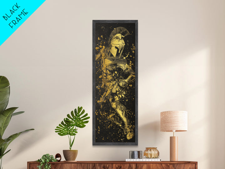 Greek Spartan In Combat, Metallic Gold Art, Warrior Metal Print Wall Decor, Real Wood Frame Artwork, Ancient Battle Hero Artwork