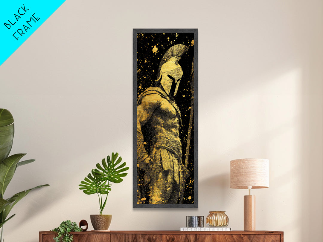 Spartan Warrior Metallic Gold Metal Print, Ancient Greek Soldier Wall Art, Real Wood Frame, Gladiator Decor For Home Office