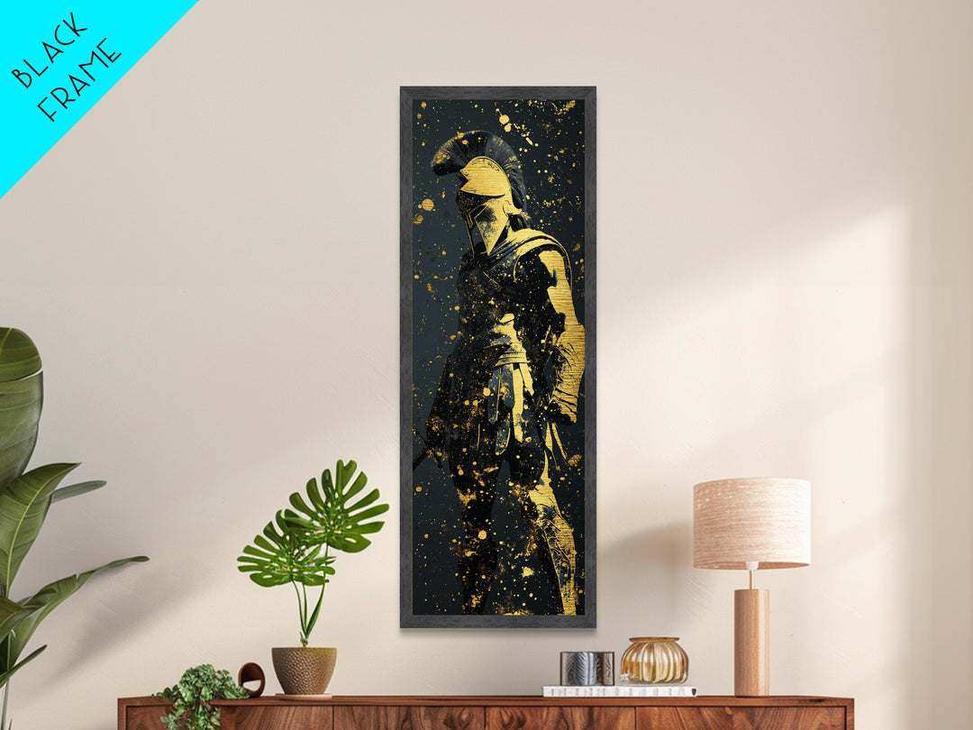 Greek Hoplite Metallic Gold Art, Ancient Spartan Warrior Print, Real Wood Frame, Mythology Inspired Wall Decor For Living Room